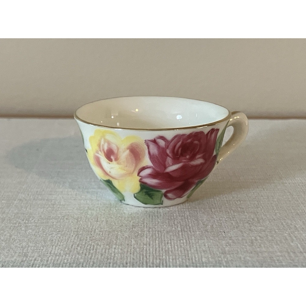 Vintage Napco Hand Painted Miniature Tea Cup w/Saucer Gold Trim - June Rose - Picture 4 of 10